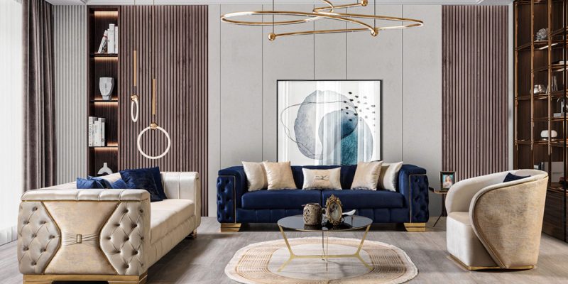 Royal Koltuk Takımı - Lacivert Krem (3+3+1)