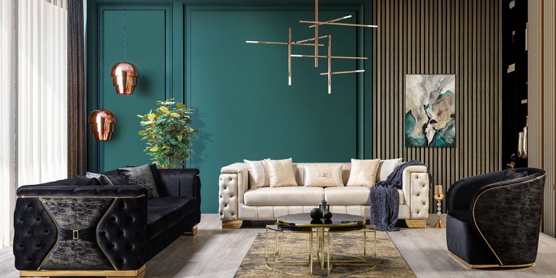 Royal Koltuk Takımı - Siyah Krem (3+3+1)