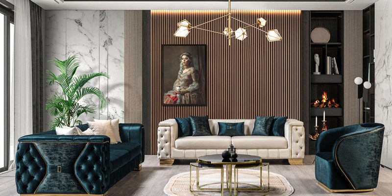 Royal Koltuk Takımı - Yeşil Krem (3+3+1)